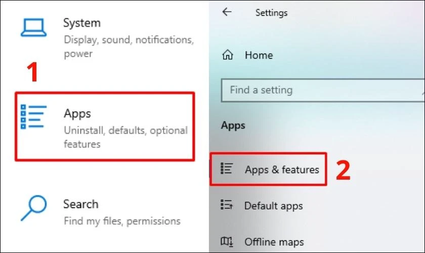 Chọn Apps & features