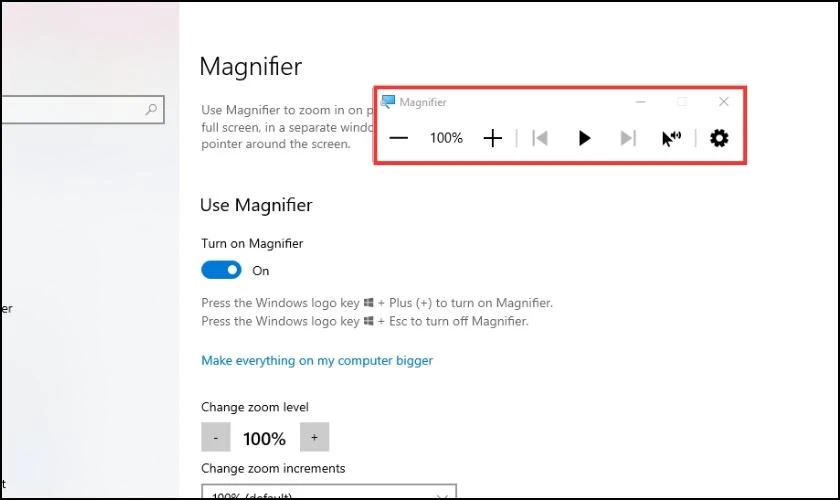 Dùng công cụ Magnifier để sửa màn hình máy tính bị phóng đại chiều ngang