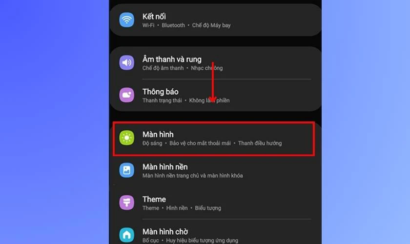 Bạn v&agrave;o C&agrave;i đặt, chọn M&agrave;n h&igrave;nh
