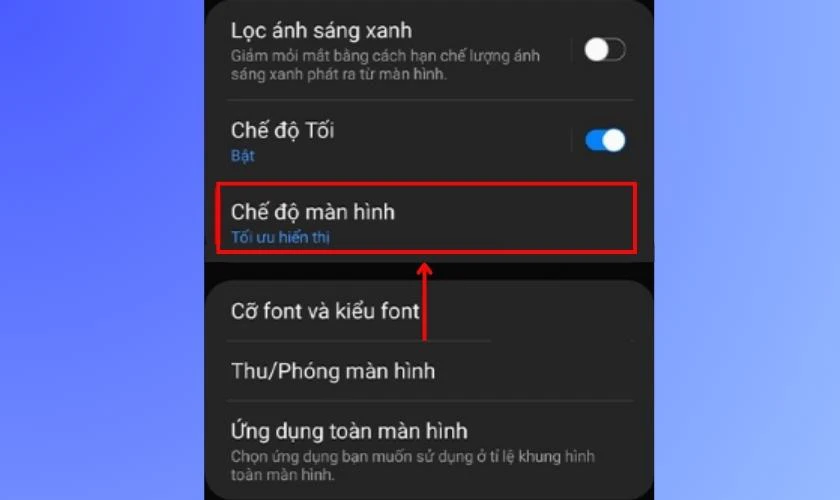 Bạn bấm v&agrave;o Chế độ m&agrave;n h&igrave;nh
