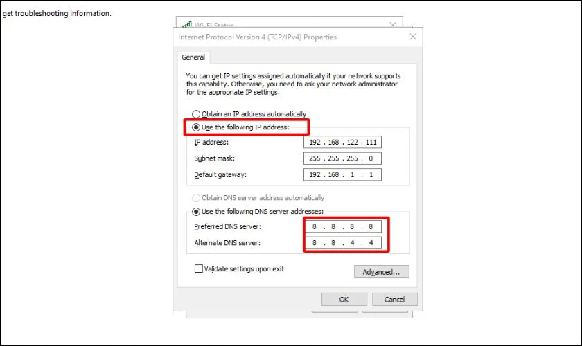 Nhập IP thủ công theo dải mạng của router