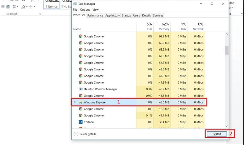Sửa lỗi icon loa bị mất bằng c&aacute;ch restart Windows Explorer
