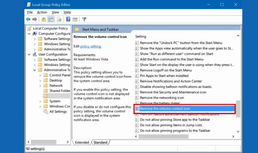 T&igrave;m v&agrave; nhấp chuột phải v&agrave;o Remove the volume control icon