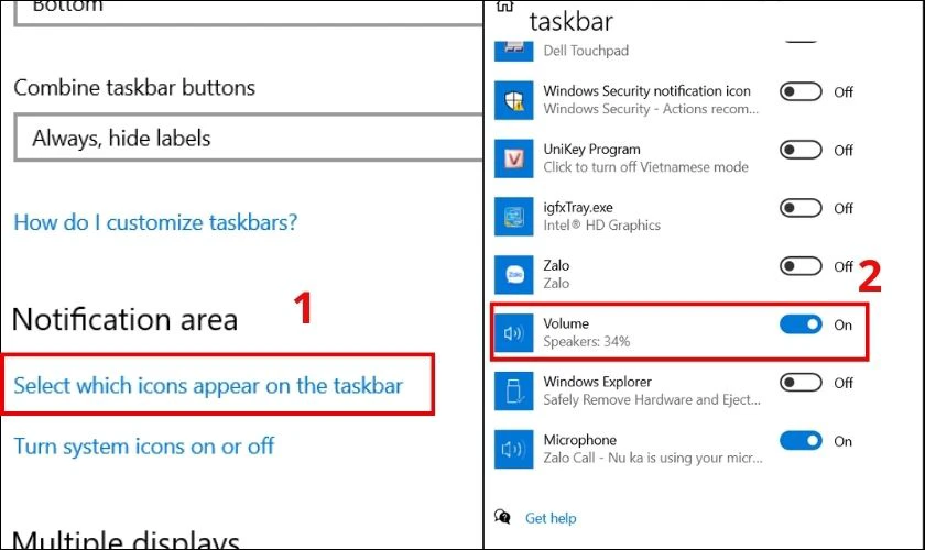 C&agrave;i đặt biểu tượng loa hiển thị tr&ecirc;n thanh Taskbar