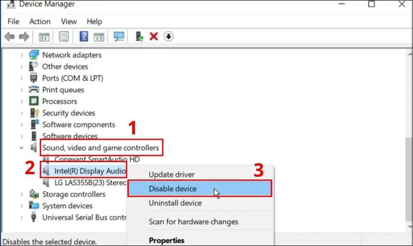 Xuất hiện menu th&igrave; bạn chọn Disable Device
