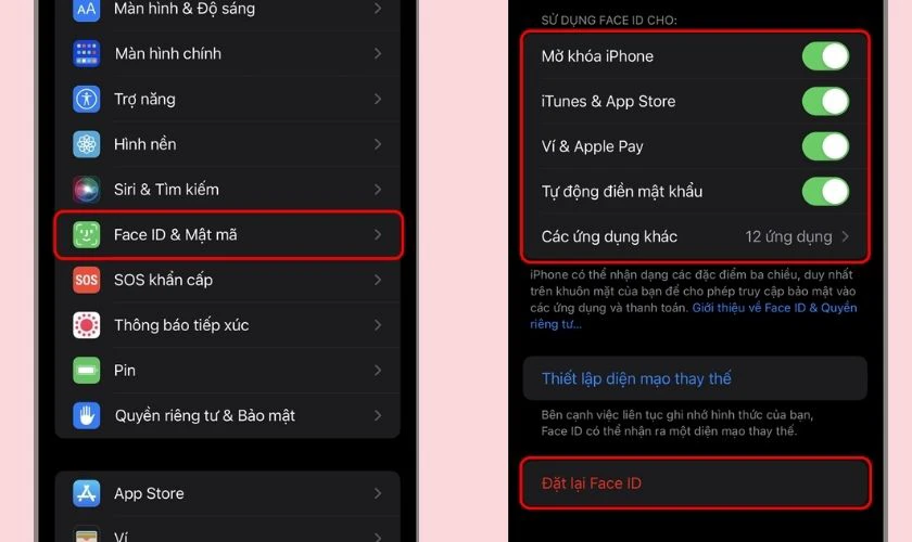 Kiểm tra và thiết lập lại Face ID trong Cài đặt