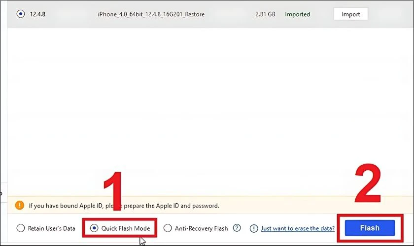 Tiến h&agrave;nh mở file Firmware đ&atilde; tải hoặc Import v&agrave;o 3UTools