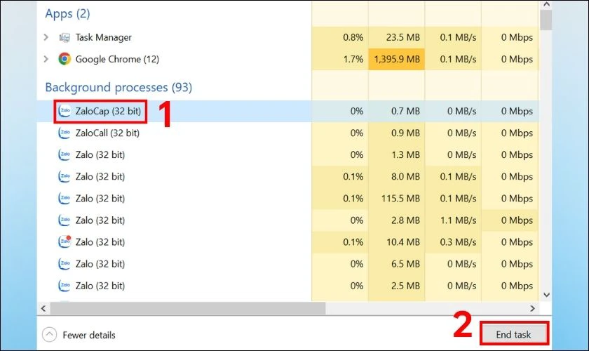 Dùng Task Manager để đóng hoàn toàn các ứng dụng đang chạy