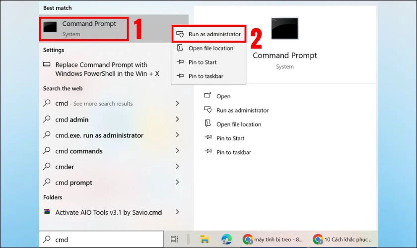 Nhấp chuột phải vào Command Prompt và chọn Run as administrator