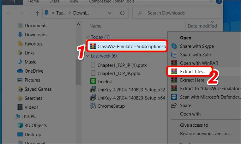 Tại m&agrave;n h&igrave;nh, bạn nhấp chuột phải v&agrave;o file c&agrave;i đặt vừa tải về v&agrave; chọn Extract Files