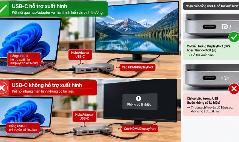 Kiểm tra USB-C, hub và adapter