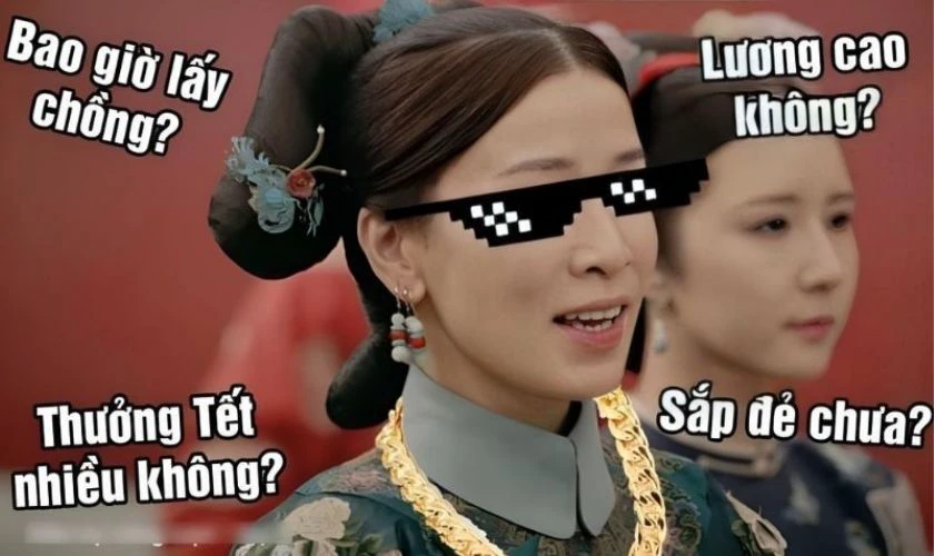 Meme những câu hỏi oái oăm dịp Tết 2026