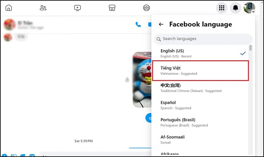 Tại tùy chọn Language, bạn hãy chọn Tiếng Việt