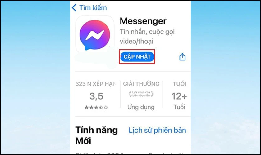 Ở thanh tìm kiếm, gõ và tìm ứng dụng Messenger, rồi nhấp vào Cập nhật