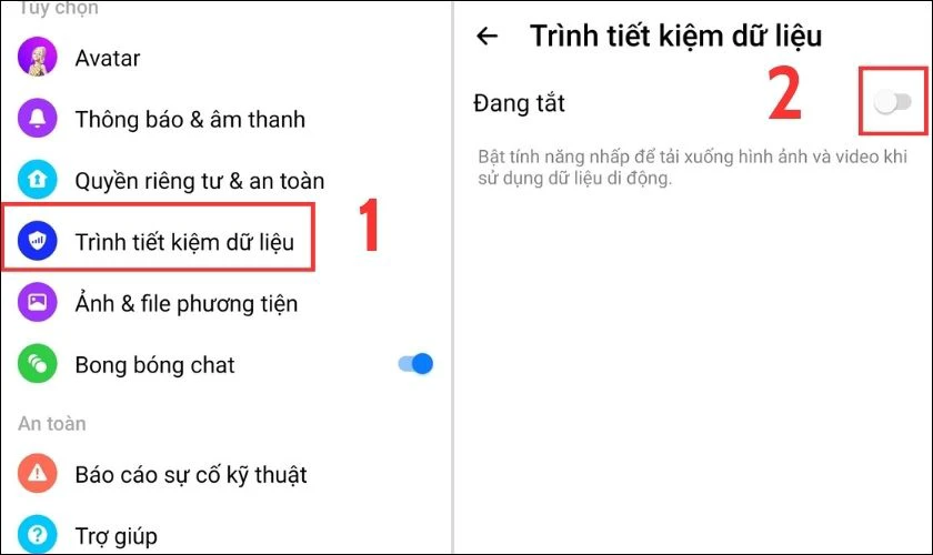 Tiếp theo, bạn lướt xuống v&agrave; chọn Tr&igrave;nh tiết kiệm dữ liệu. Cuối c&ugrave;ng bạn ấn tắt đi chức năng n&agrave;y l&agrave; được