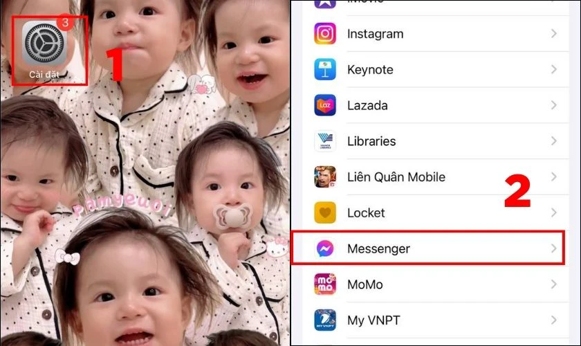 V&agrave;o C&agrave;i đặt v&agrave; chọn Messenger để sửa lỗi Messenger bị mất hiệu ứng