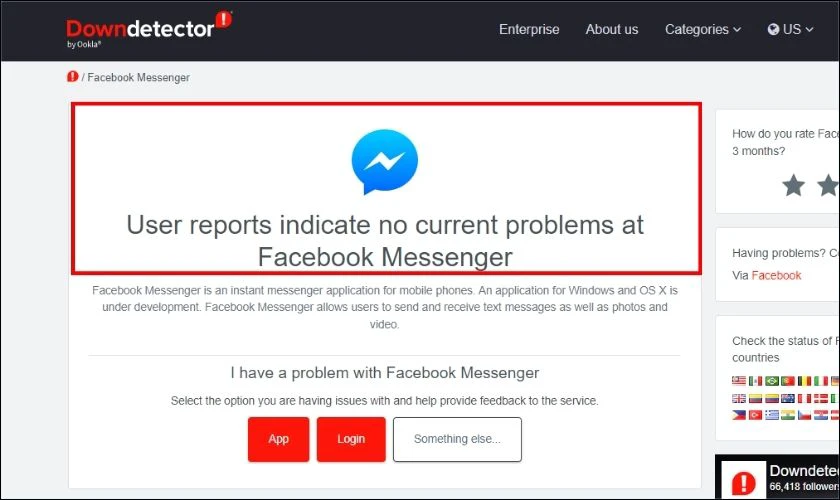 Nếu kết quả trả về như h&igrave;nh dưới đ&acirc;y th&igrave; nghĩa l&agrave; Messenger đang kh&ocirc;ng gặp lỗi n&agrave;o cả