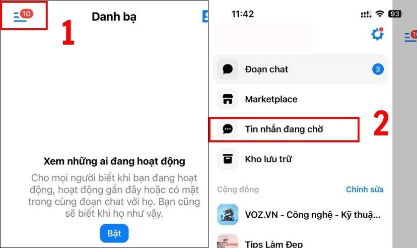 Kiểm tra mục Tin nhắn chờ trên Messenger điện thoại để xem tin nhắn bị mất