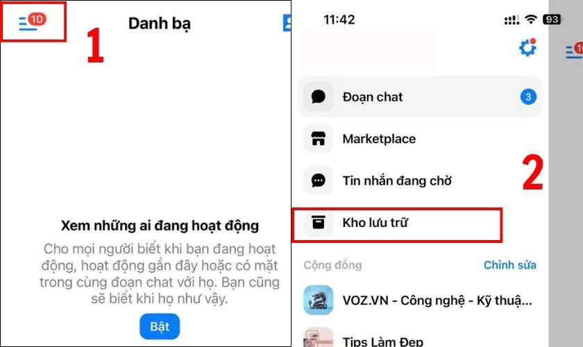 Tìm kiếm trong mục Kho lưu trữ của Messenger trên điện thoại để xem tin nhắn bị mất