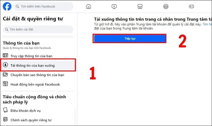 Chọn Tải xuống thông tin của bạn xuống rồi bấm Tiếp tục