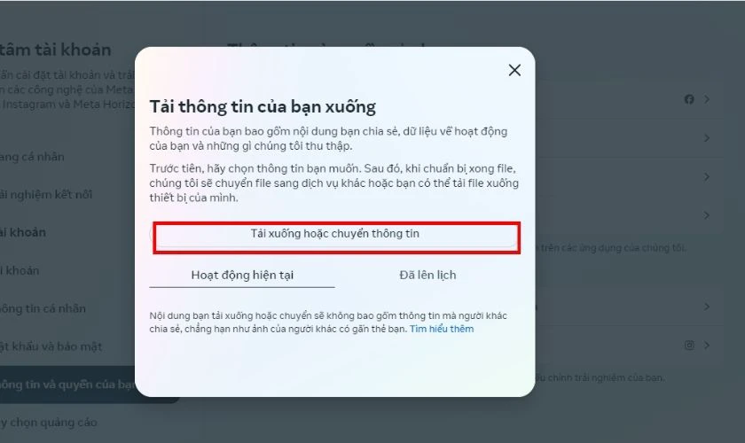 Chọn Tải xuống hoặc chuyển thông tin