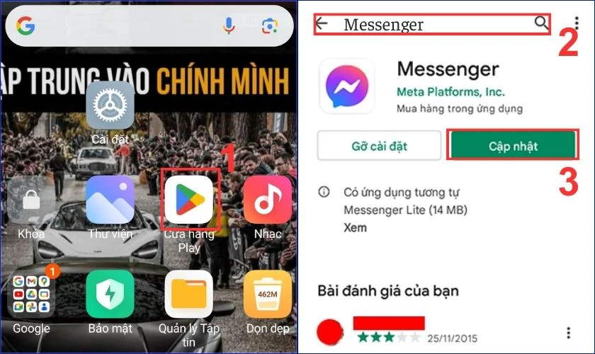 Cập nhật lại tr&igrave;nh ứng dụng Messenger khi bị lỗi Spam tr&ecirc;n điện thoại Android