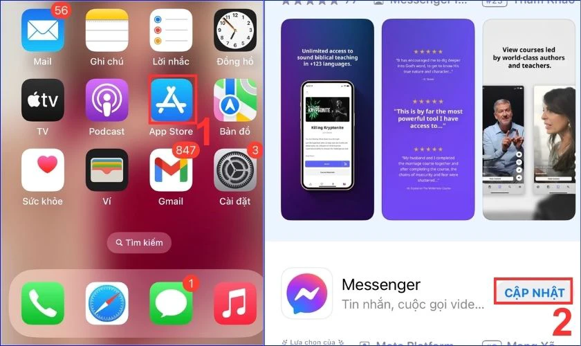 Cập nhật lại tr&igrave;nh ứng dụng Messenger khi bị lỗi Spam tr&ecirc;n điện thoại iPhone