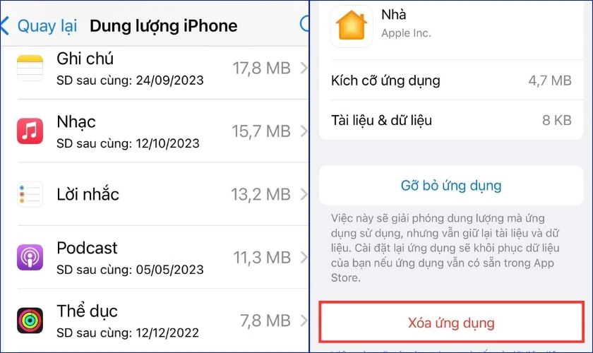 Chọn bất kỳ ứng dụng n&agrave;o bạn thấy kh&ocirc;ng cần thiết rồi nhấn X&oacute;a Ứng dụng