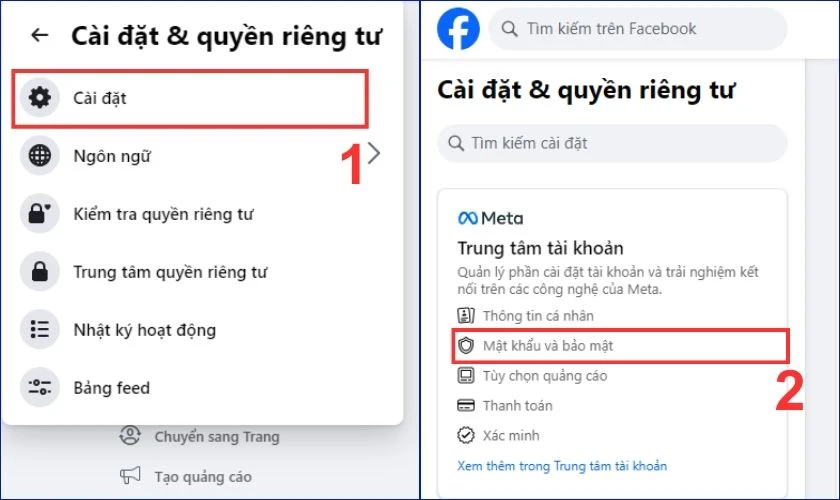 Nhấn v&agrave;o C&agrave;i đặt rồi chọn v&agrave;o Mật khẩu v&agrave; Bảo mật
