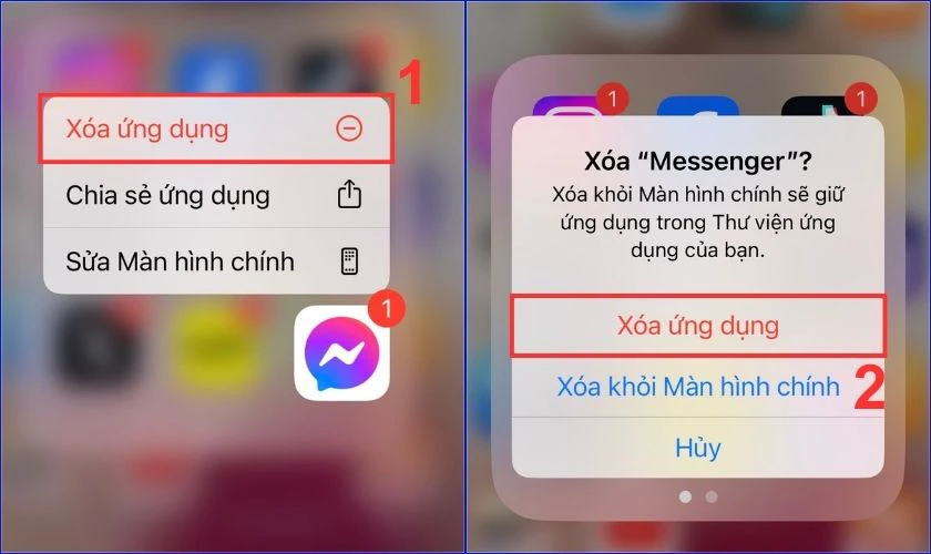 X&oacute;a v&agrave; tải lại ứng dụng Messenger để khắc phục lỗi bị spam kh&ocirc;ng v&agrave;o được