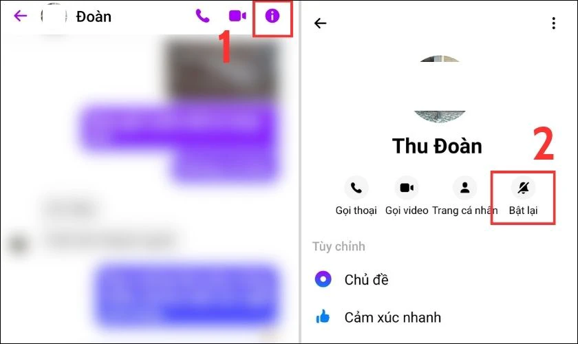 Nhấp vào biểu tượng chữ i ở phía trên bên phải và chọn mục Bật lại