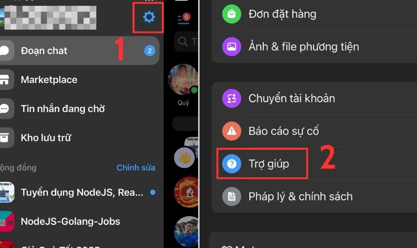 Chọn biểu tượng bánh răng rồi cuộn xuống và tìm kiếm mục Trợ giúp