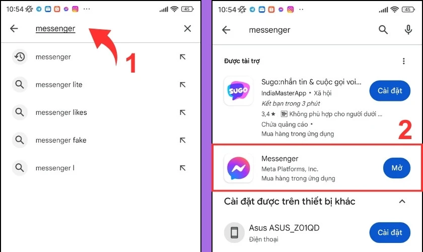 Tại thanh t&igrave;m kiếm, bạn h&atilde;y nhập từ kh&oacute;a &ldquo;Messenger&rdquo; rồi bấm t&igrave;m ứng dụng