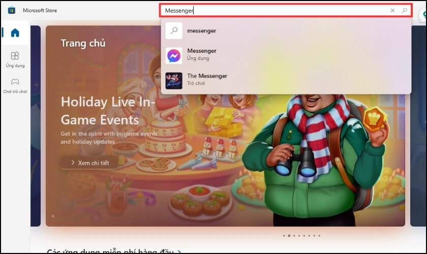 G&otilde; từ kh&oacute;a &ldquo;Messenger&rdquo; v&agrave;o thanh t&igrave;m kiếm