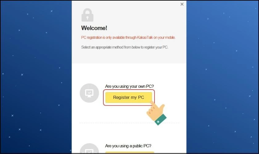Bạn chọn v&agrave;o Register My PC tr&ecirc;n Kakao Talk