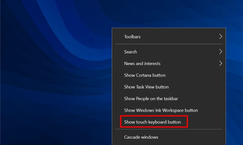Mở b&agrave;n ph&iacute;m ảo Win 10 qua thanh Taskbar