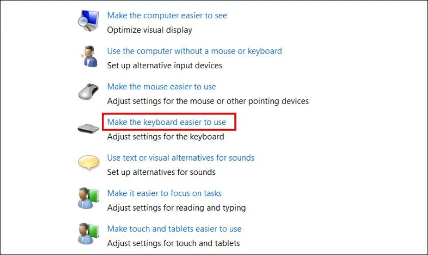 Nhấn v&agrave;o mục Make the keyboard easier to use