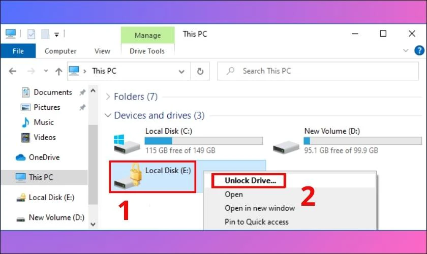 Mở khóa ổ cứng bị BitLocker bằng Windows Explorer