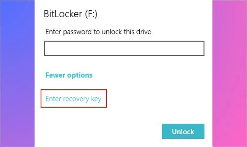 Nhấn vào Enter recovery key