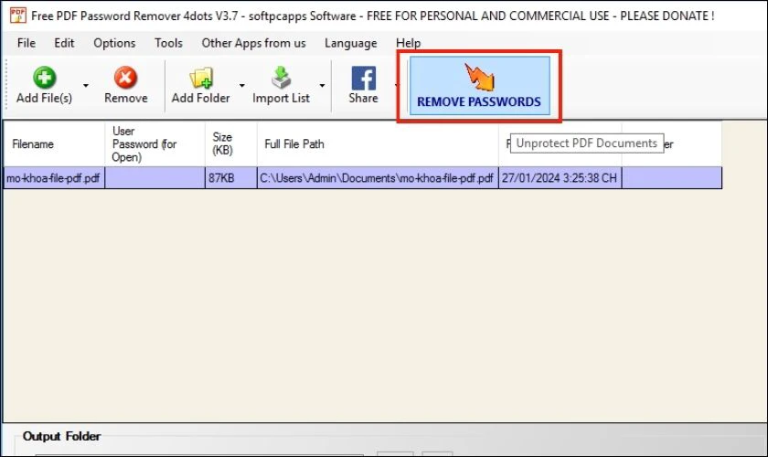 Nhấp chuột chọn Remove Passwords