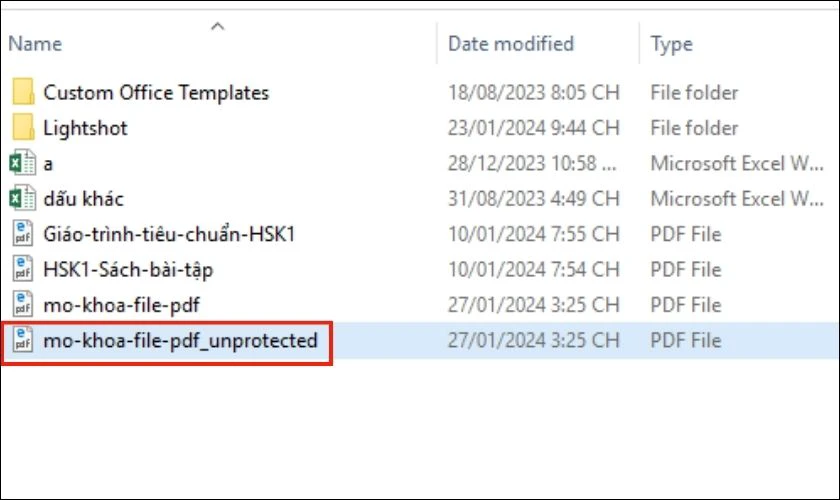 File mở khoá sẽ có đuôi _unprotected