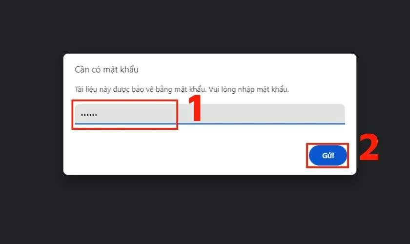 Nhập password của file PDF và nhấn Gửi