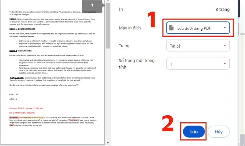 Nhấn Lưu dưới dạng PDF và chọn Lưu