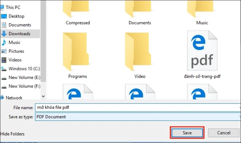 Chọn thư mục để lưu file PDF, sau đó nhấp Save