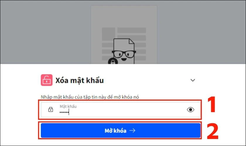 Nhập password của file PDF và click vào Mở khóa
