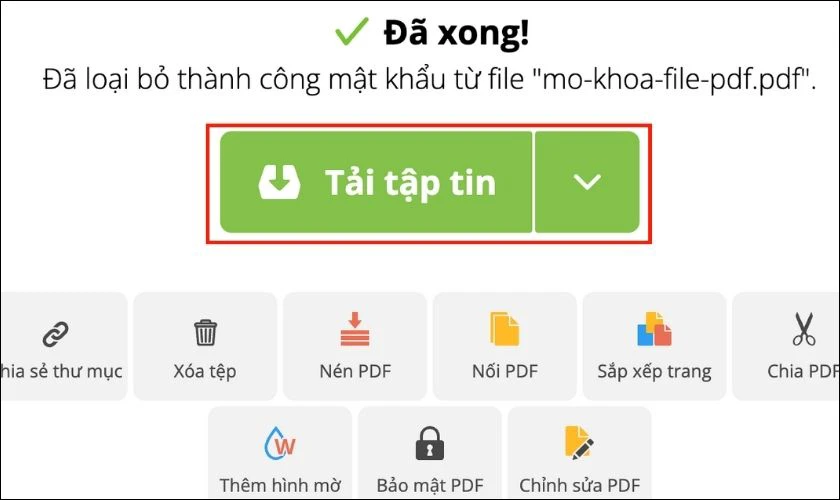 Chọn Tải tập tin để lưu về máy