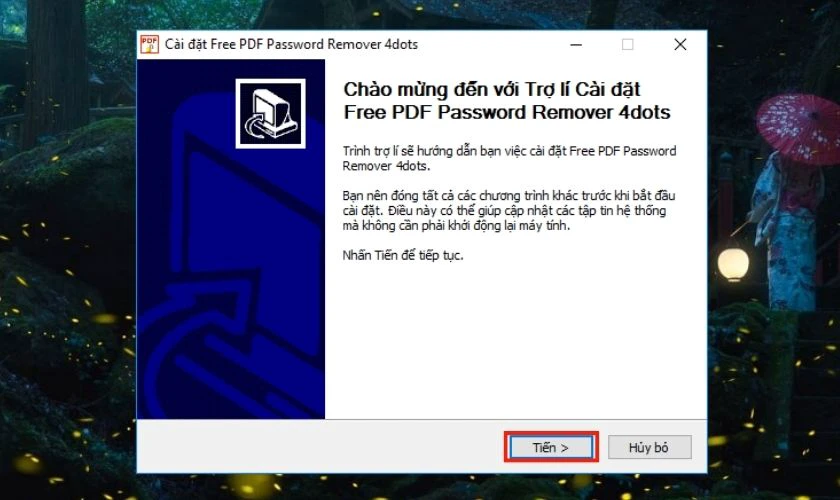 Chọn Tiến (Next) để chuyển qua bước kế tiếp