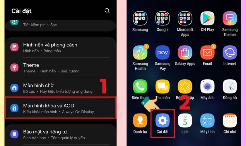 V&agrave;o mục M&agrave;n h&igrave;nh kh&oacute;a v&agrave; AOD