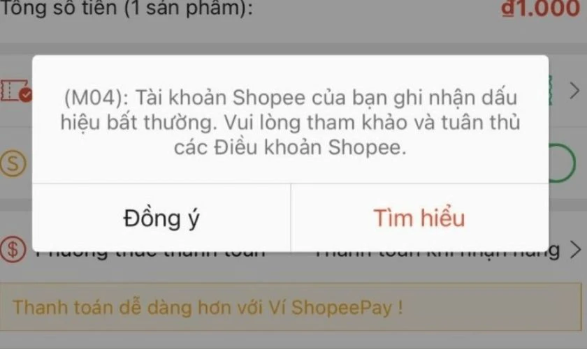 M04 là lỗi gì trên Shopee?
