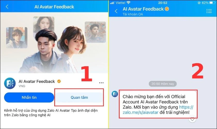 Truy cập v&agrave;o đường link tr&ograve; chuyện với AI Avatar Feedback